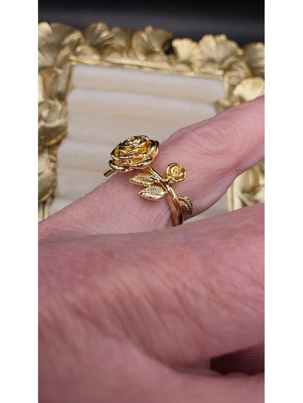 Vintage Style Rose Flower Ring Size 6 with KC Golden Plating Elegant Charm